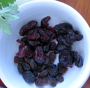 dried cranberries, blueberries and sultanas