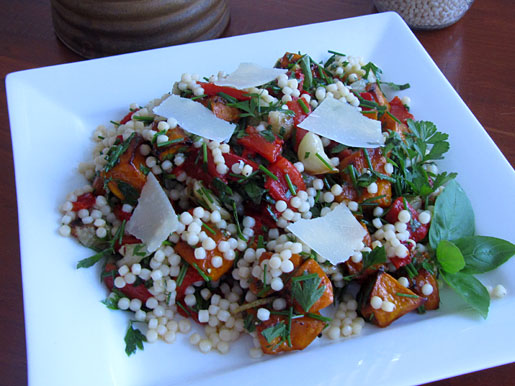 Caramelized Squash and Roasted Peppers with Fregola Sarda