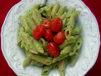 Creamy Avocado Pasta with Roasted Grape Tomatoes