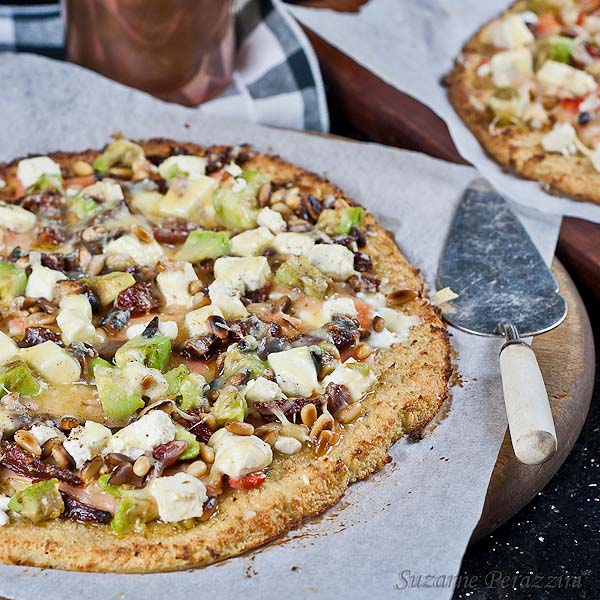 Salmon and Feta Pizza with cauliflower base