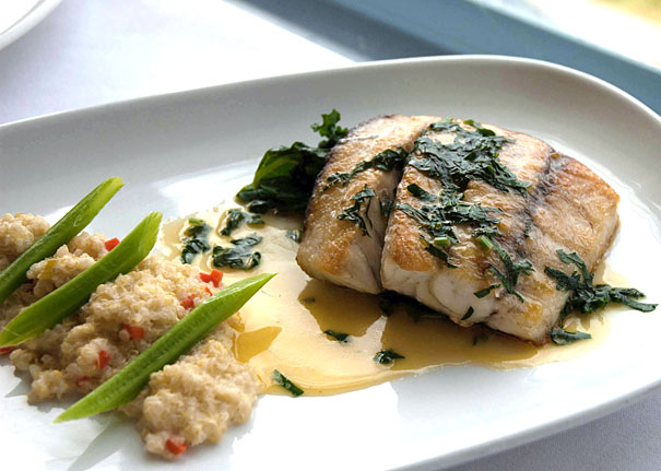 Barramundi with Quinoa Risotto and Wilted Kale