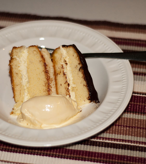 Layer cake with chocolate ganache