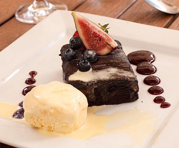 Warm Double Chocolate Brownie with Vanilla Bean Ice Cream