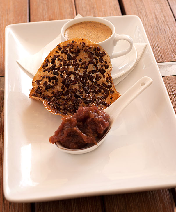 Espresso Panna Cotta with Chocolate Chip Tuille