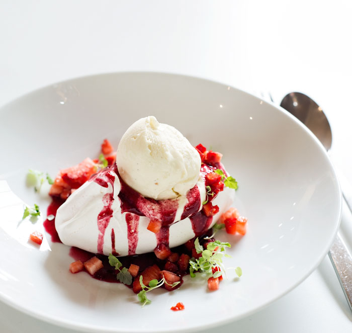 Individual Pavlova with Strawberries and Ice Cream