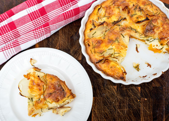 Butternut, onion and potato quiche