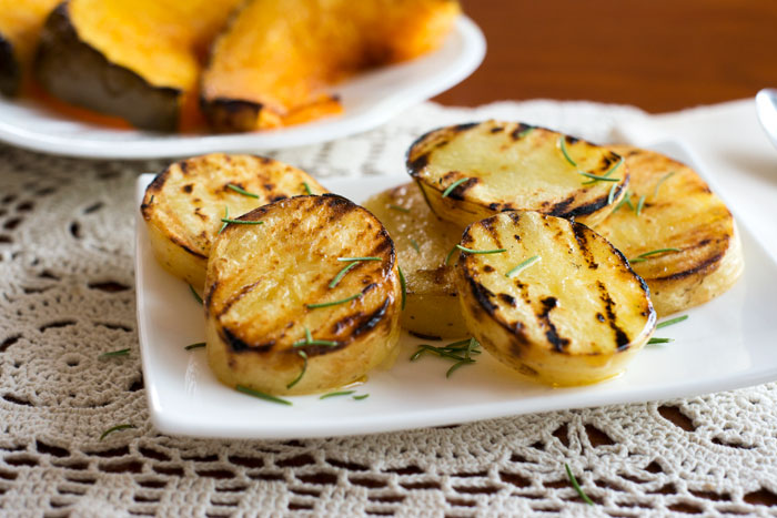 Grilled potato slices.